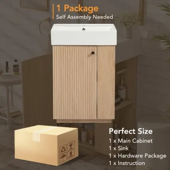 Whisen 21.6" Bathroom Vanity with Ceramic Sink, Freestanding Right Door Cabinet with Open/Closed Storage image {6}