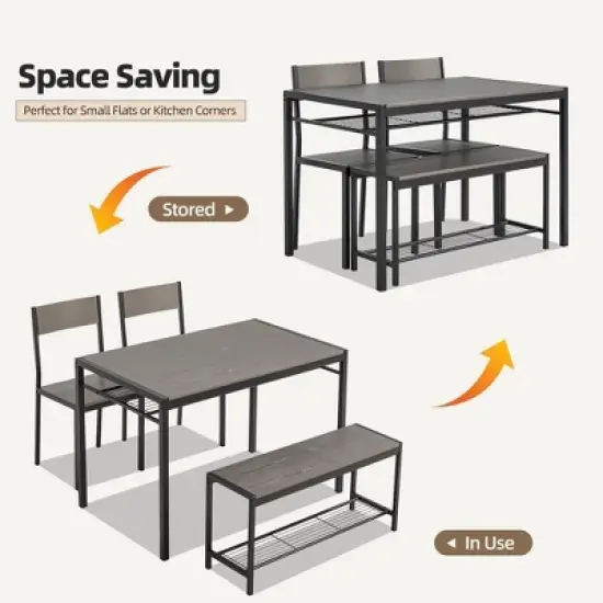 EROMMY Space-Saving Dining Table Set &ndash; Featuring a Stylish Faux Marble or Wood Grain Table with Modern Chairs - Grey image {2}