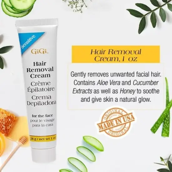 Gigi Facial Hair Removal Cream (1 oz) and Slow Grow Soothing Cream Set for Sensitive Skin (0.5 oz) | Fast and Easy Result (SENSITIVE KIT) image {1}