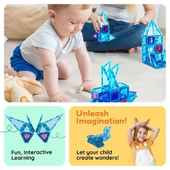 PICASSO-TILES Magnetic Tiles For Kids, 71PCS Construction STEM Building Blocks Educational Toy, Travel Size image {4}