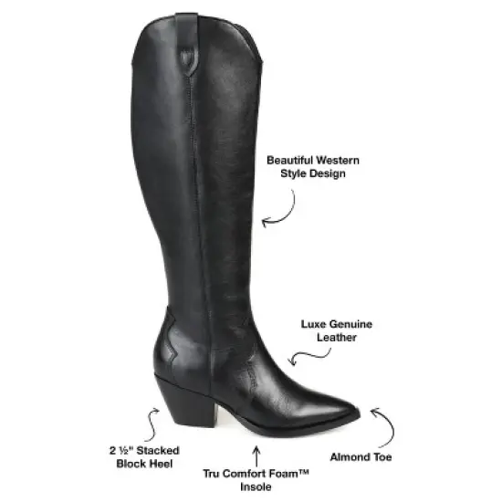 Journee Signature Womens Genuine Leather Pryse Almond Toe Pull On Knee High Boots image {7}