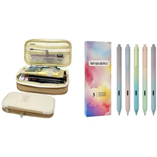 Wrapables Large Capacity Pencil Case, Expandable Pencil Pouch with Silent Retractable Gel Pen Set image {12}