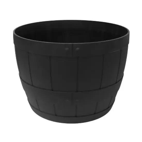 Tierra Verde 2pc Whiskey Barrel Indoor Outdoor Self-Watering Planter Pots Black 23"x15" image {7}
