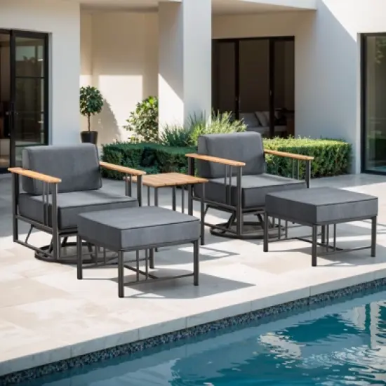 Belord Luxury Patio Swivel Chairs with 6" Extra Thick Cushions, Small Patio Furniture Set with Swivel Glider Outdoor Chairs for Porch, Balcony image {2}