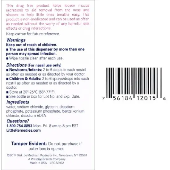 Little Remedies Saline Spray and Drops, Safe for Newborn Babies - 1 fl oz image {6}