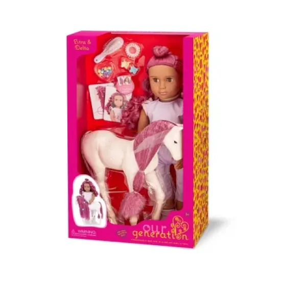 Our Generation Estra & Delta 18" Doll & Foal Hair Play Set image {6}