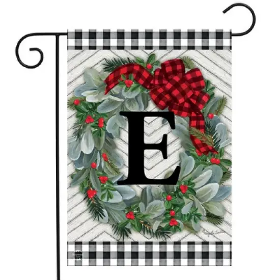 Winter Wreath Monogram Letter E Garden Flag 18" x 12.5" Briarwood Lane image {1}