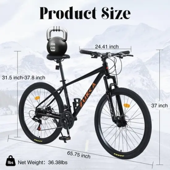NAYSAYE 26 Inch Mountain Bike Steel Frame 24 Speed Suspension Fork Adult Bike for Men and Women, Black, 65.75"*24.41"*37" image {4}
