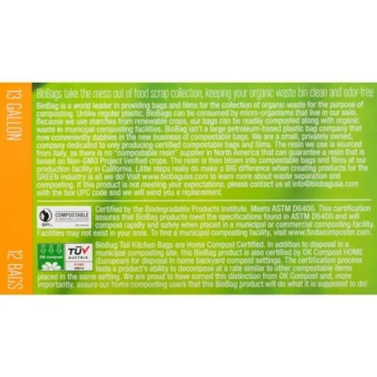BioBag Tall Kitchen Compostable Food Trash Bags - 12ct/13gal image {2}