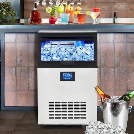 Acekool Commercial Ice Maker Machine, 110Lbs/24H with 35Lbs Storage Bin, Self-Cleaning Freestanding Ice Maker for Restaurant & Home image {9}