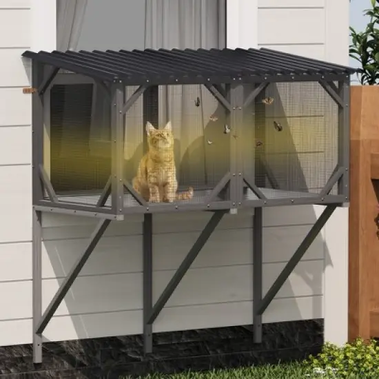 KWPZQEB Cat Catio, Window Box Enclosure with 3 Triangular Bracket, Cat Window Perch with Canopy for Playing, Sunbathing,Napping,Nature Friendly Design image {1}