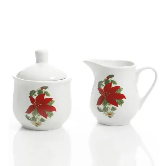 Gibson Home Perfect for Holidays Poinsettia 7 Piece Porcelain Serving Set in Red image {1}