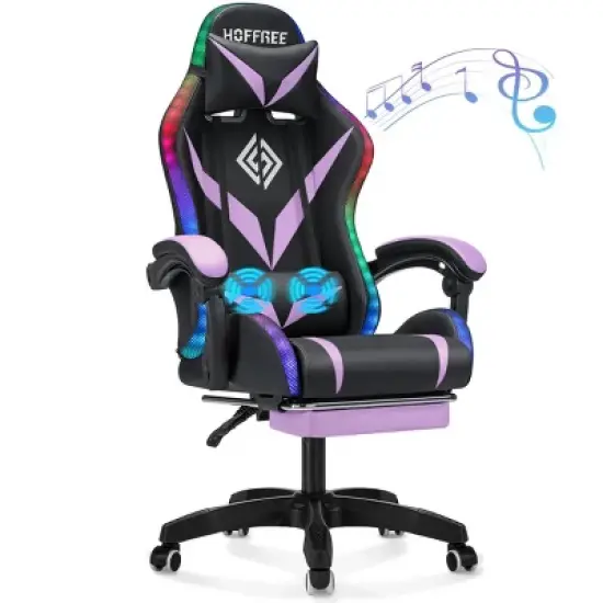 Hoffree Upholstered Massage Gaming Chair Ergonomic Office PC Chair with Bluetooth Speaker & RGB Light image {15}