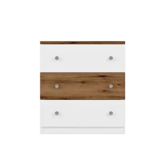Kumasinova Modern Wood Nightstand with Metal Handles,Night Stand with Drawers,Bedside Table with Colorblock Design,Side Table for Bedroom,Brown+White image {2}