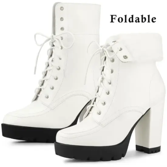 Allegra K Women's Platform Foldable Chunky Heels Lace Up Ankle Boots image {1}