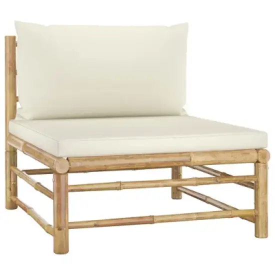 vidaXL 5 Piece Bamboo Patio Lounge Set with Cream White Cushions - Versatile Outdoor Furniture with Comfortable Cushions, Lightweight & Easy-to-Clean image {4}