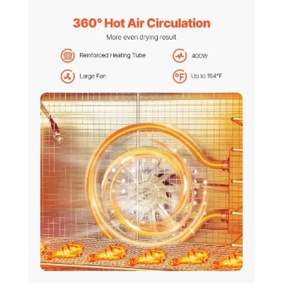 VEVOR Food Dehydrator Machine, 6 Stainless Steel Trays, 400W Electric Food Dryer with Adjustable Temperature & 24-Hour Timer, Freeze Dryer, Silver image {2}