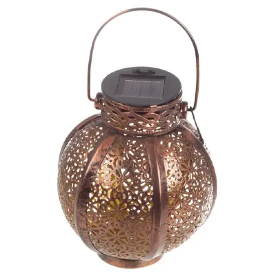 Set of 2 Solar Outdoor Lights - Hanging or Tabletop Rechargeable LED Lantern Set with 2 Shepherd Hooks for Outdoor Decor by Pure Garden (Bronze) image {9}