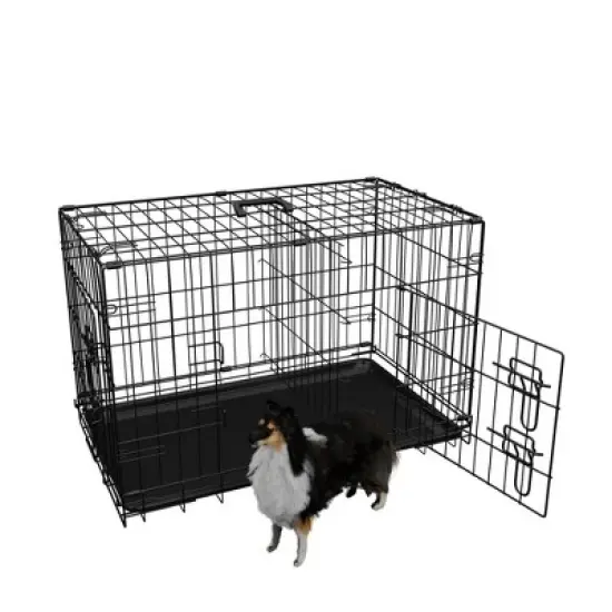 Foldable Metal Dog Enclosure with Divider and Leak-Proof Tray, Dual-Door Wire Cage for Indoor, Outdoor, and Travel Use image {11}