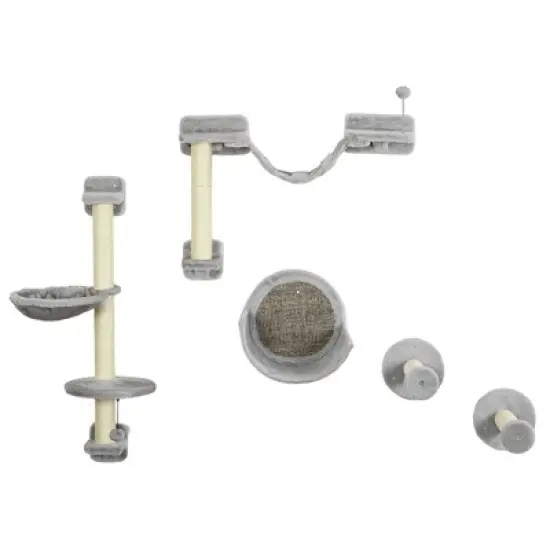 SKYONE Cat Wall Furniture Set: Hammock, Perches, Ladder, Scratching Post - Plush Multi-Level image {8}