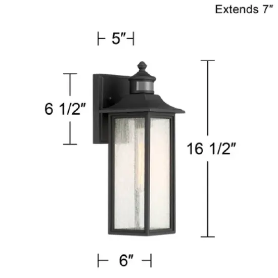 John Timberland Mission Outdoor Wall Light Fixture Black Dusk to Dawn Motion Sensor 16 1/2" Seeded Glass for Exterior House Porch image {3}