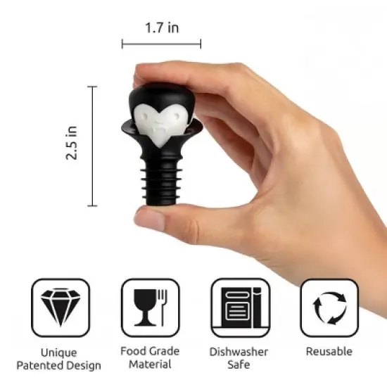 OTOTO Count Corkula Wine Stopper and Pourer Silicone Wine Accessory Black/White image {4}