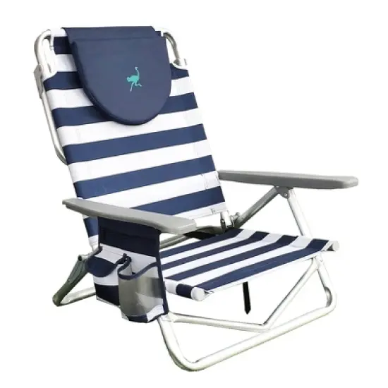Ostrich On-Your-Back Sand Chair with Zippered Side Pocket and On-Your-Back Outdoor 5-Position Reclining Beach Chair with Backpack Strap, Striped Blue image {5}