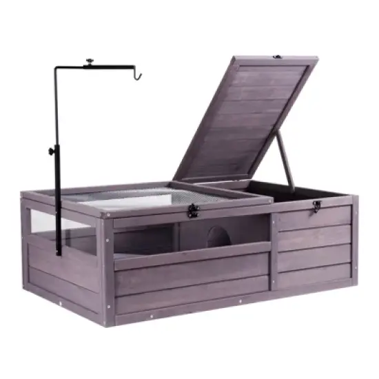 VEVOR Tortoise Habitat,Wooden Tortoise House Indoor & Outdoor, Tortoise Enclosure with Adjustable Lamp Holder,2-Room Small Animal Cage 38x24x13 inch image {8}