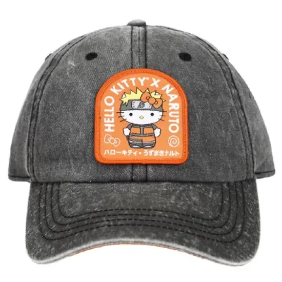 Hello Kitty Naruto Anime Cartoon Embroidered Patch Pigment Dye Snapback Hat For Men image {1}