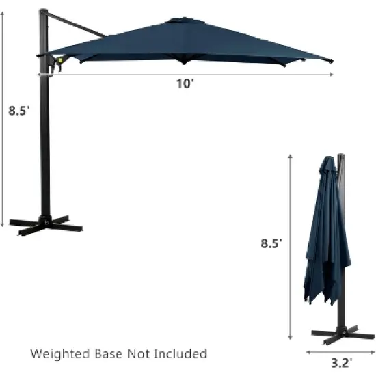 Heynemo 10ft Large Outdoor Umbrella, Special Cantilever Patio Umbrella with 360&iexcl;&atilde; Rotation & Tilt Adjustment, Square Heavy Duty Offset Umbrella, Blue image {4}