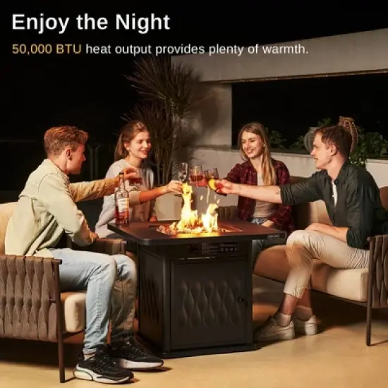 East Oak 32" Brazi Propane Square Outdoor Tabletop Fireplace Black: Iron Frame, Rust & Heat-Resistant image {9}