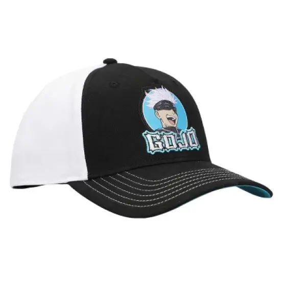 Jujutsu Kaisen Gojo Men's Black & White Baseball Cap With Light Blue Underbill image {3}