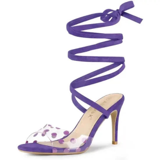 Allegra K Women's Polka Dots Clear Heel Lace Up Stiletto Heels Sandals image {8}