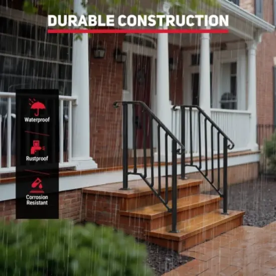 Mojgar Handrails for Outdoor Steps, Stair Handrail Fits 2 to 3 Steps, Wrought Iron Hand Rail Stair Railing Kit image {5}