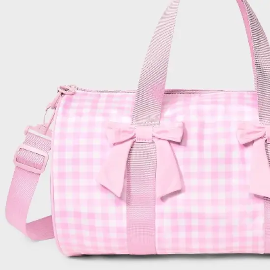 Girls' Gingham Printed and Bows Duffel Bag - Cat & Jack&trade; Pink image {3}