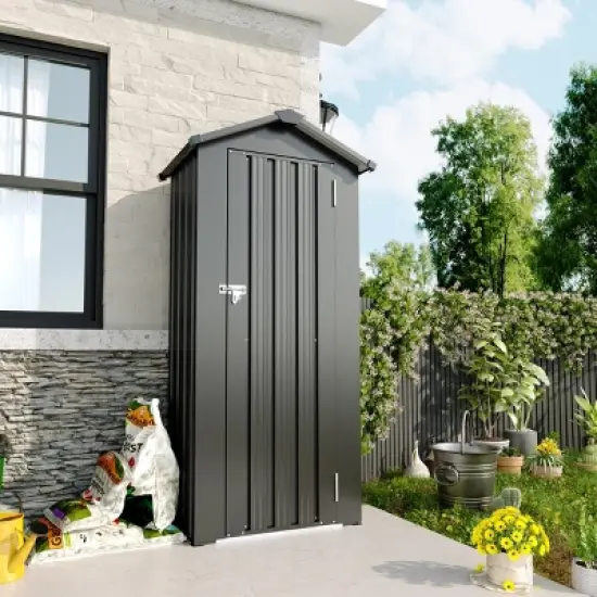 2.5&times;1.4 FT Small Outdoor Tool Shed with Adjustable Shelves, Weather-Resistant Metal Storage Shed for Backyard or Garden&ndash;The Pop Home image {7}