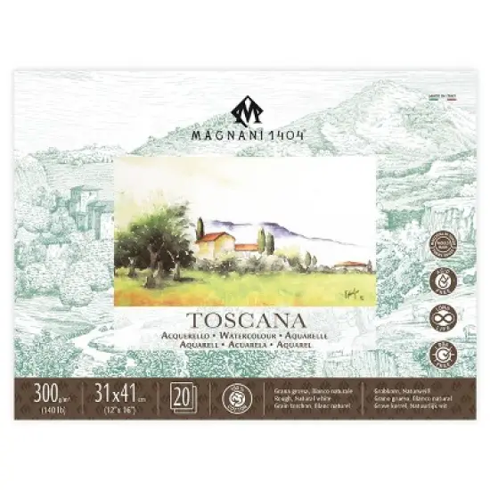 Magnani 1404 Toscana Rough 100% Cotton Watercolor Paper Block, 20 Sheets,  140 lb, Acid-Free, UV Resistant,  Vegan Sized Water Color Paper for image {7}