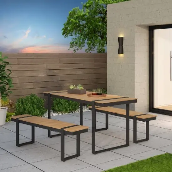 Cibola 3pc Outdoor Aluminum Picnic Set - Natural/Gray - Christopher Knight Home image {1}