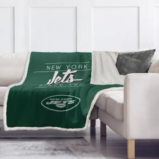 NFL New York Jets Legacy Script Sherpa Flannel Fleece Blanket image {1}