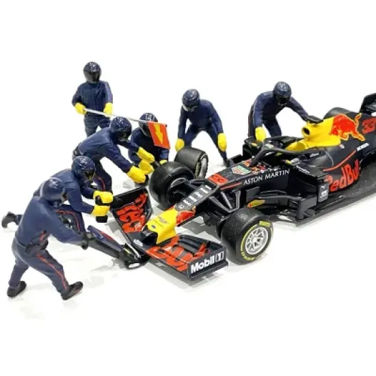 Formula One F1 Pit Crew 7 Figurine Set Team Blue for 1/43 Scale Models by American Diorama image {1}