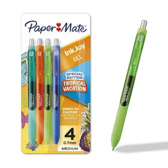 Paper Mate InkJoy 4pk Gel Pens 0.7mm Medium Tip Multicolored Tropical Vacation image {6}