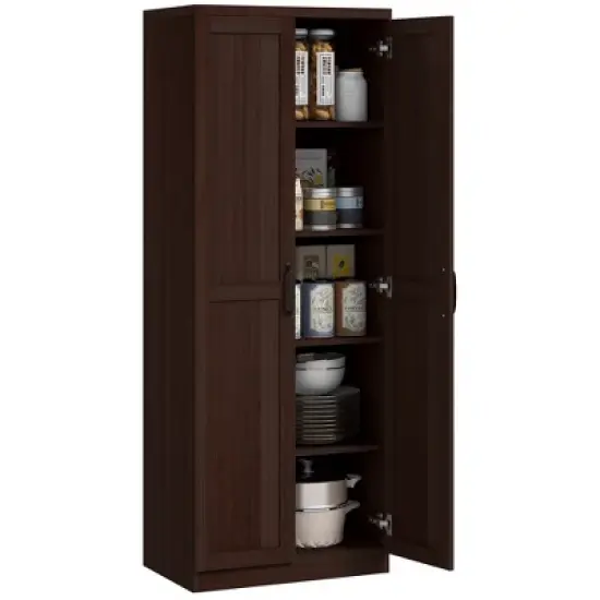 HOMCOM Kitchen Pantry, Freestanding 5-tier Storage Cabinet with 2 Adjustable Shelves for Dining Room, Living Room image {7}