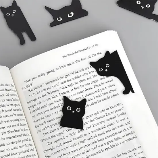 Wrapables Magnetic Black Cat Bookmarks, Page Marker, Foldable Cat Page Clips (Set of 24) image {4}