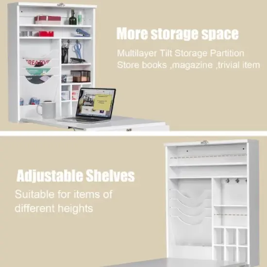 Costway White Wall Mounted Table Convertible Desk Fold Out Space Saver Chalkboard image {7}