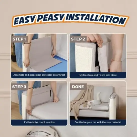 Panther Armor Sisal Cat Couch Protector Guard, Prevents Cat Scratching Furniture, Durable Furniture Protectors, Beige, Right Arm image {5}