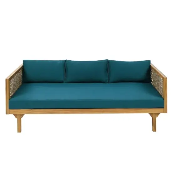 FIONECA Claremont 3-Seater Patio Daybed with Blue Cushions and Acacia Wood Coffee Table &uml;C Outdoor Furniture Set image {4}