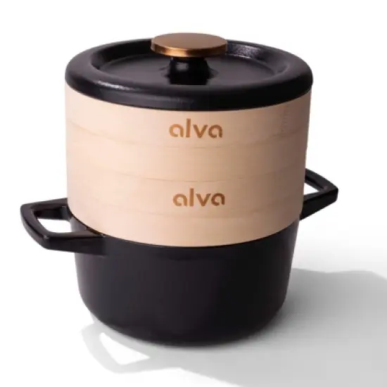 Alva Nori Enameled Cast Iron Dutch Oven Cocottes w/ Lid & Steamer Basket 80 Oz. image {9}