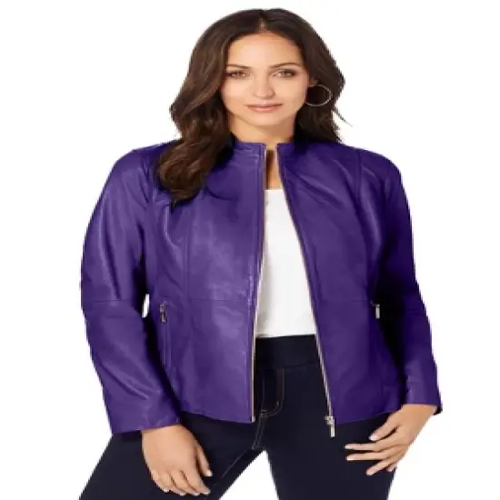 Jessica London Women&rsquo;s Plus Size Zip Front Leather Jacket image {11}