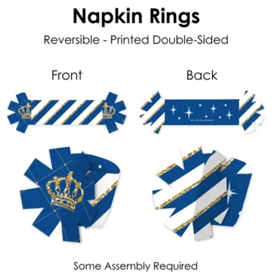 Big Dot of Happiness Royal Prince Charming - Baby Shower or Birthday Party Paper Napkin Holder - Napkin Rings - Set of 24 image {5}