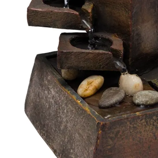 11" Resin Tiered Stone Eternity Tabletop Fountain Brown - Alpine Corporation image {6}